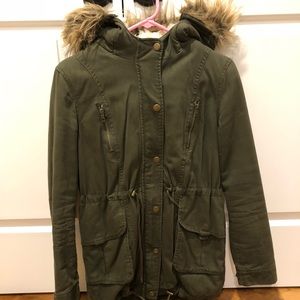 Dark olive jacket with fur hood